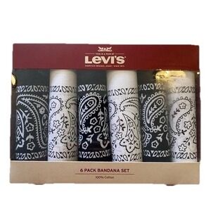 Levi's 6 Pack Bandana Set‎ Black & White Cotton Paisley NEW